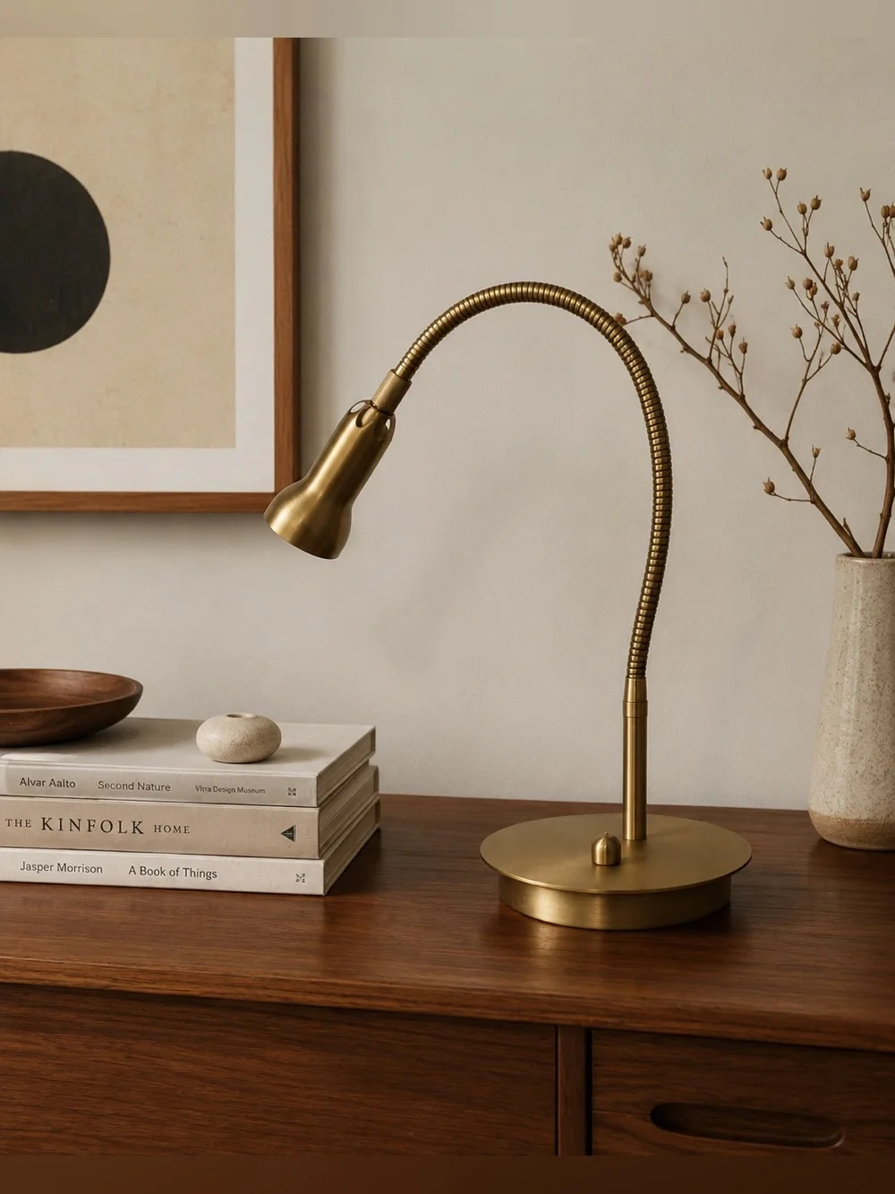 Holtkötter Leuchten Midnight Reader Gooseneck Table Lamp Satin Gold Model 6260/1